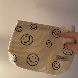 Smiley Face Blue Corduroy Cosmetic Bag NEW Smile